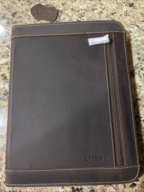 Brown Leather Laptop/iPad Portfolio with Front Zip Pocket